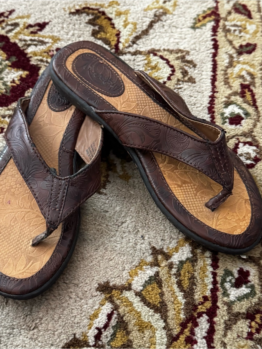 Boc Brown Embossed Leather Flip Flop Sandals - Brown/Tan - Picture 2 of 5